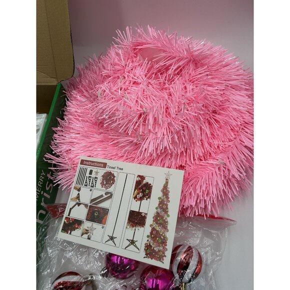 Pink Christmas Tree 5 Ft Pop up Pink Valentines Dual Color Fairy Light 25 Bulb - Picture 4 of 5